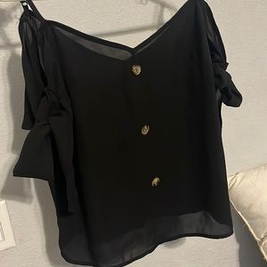 Black blouse with off the shoulder bows